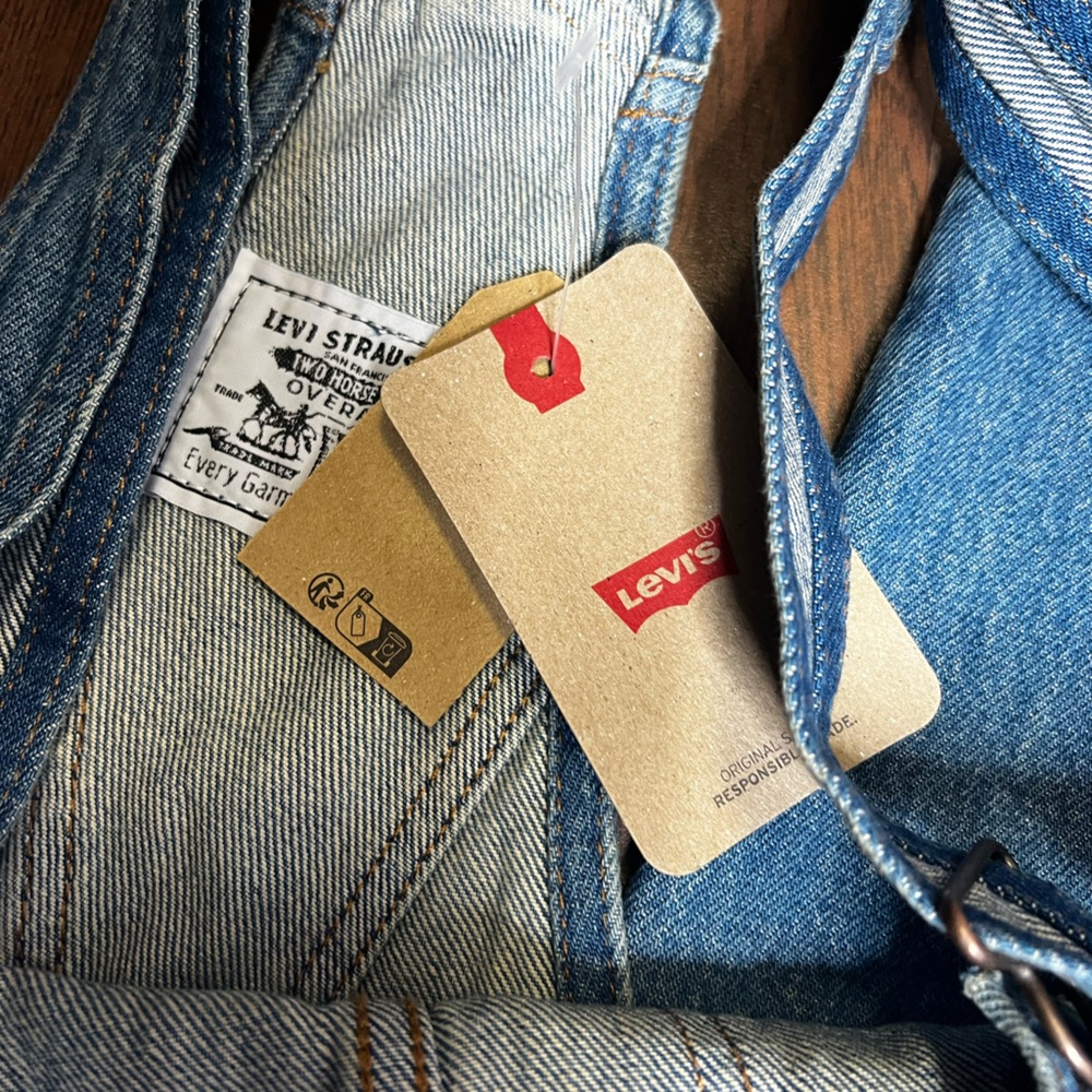 Levi’s Denim Jean Medium Wash Straight Leg Overalls Women’s Size Large - Picture 3 of 4